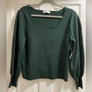 NWT Skies Are Blue Puff Sleeve Square Neck Hunter Green Sweater Size 1X